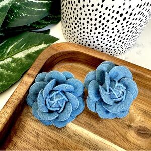 2/$30🌵 Blue Denim Flower Jumbo Earrings Jean Zara Garden Western  Jewelry NEW